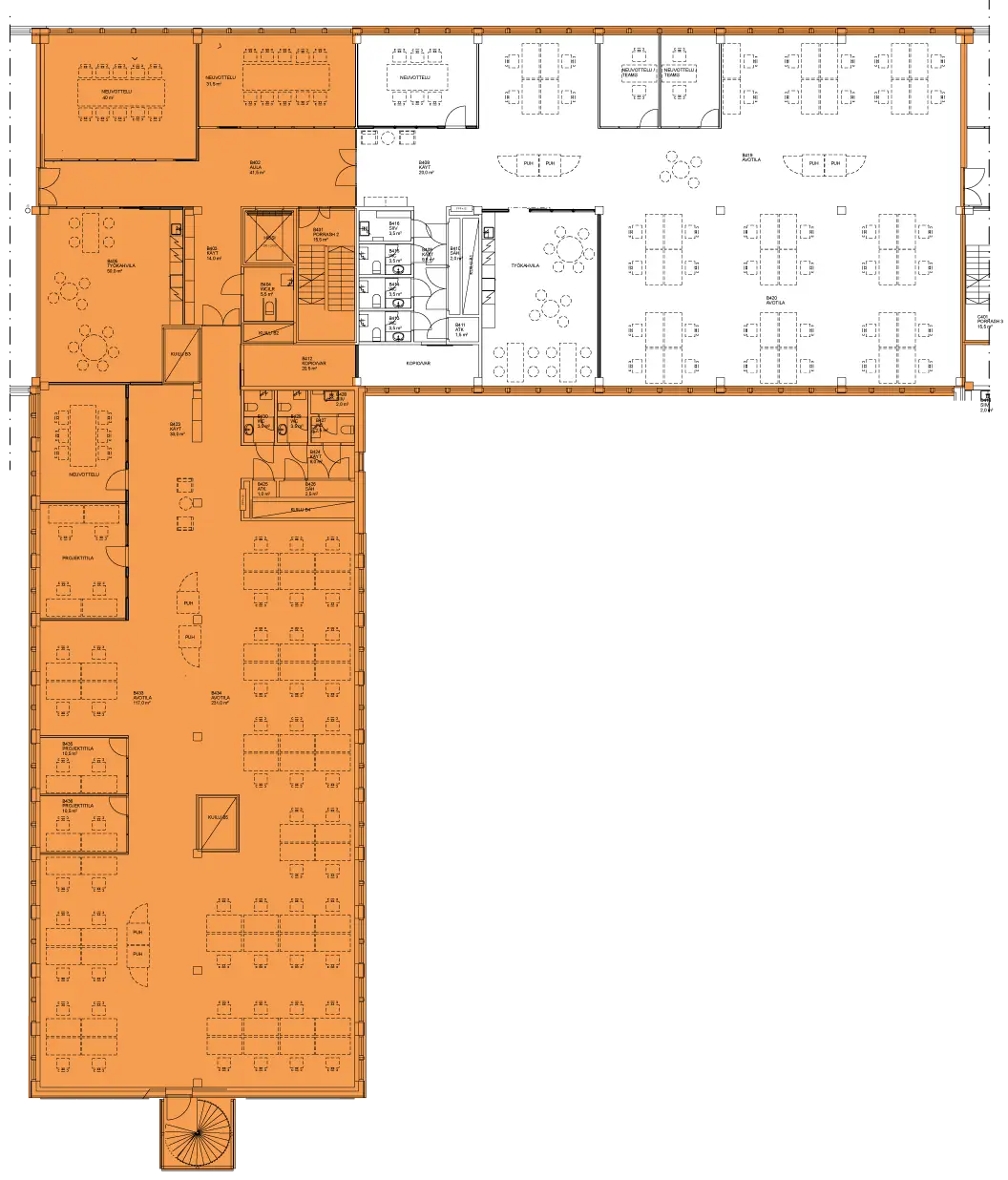 443,5 m²/työp. 38 kpl